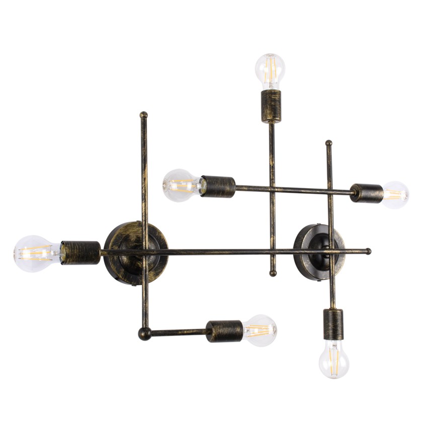 PIPING  Vintage Επιτοίχιο Φωτιστικό Πολύφωτο 6 x E27 IP20 Μπρούτζινο Μέταλλο - Μ66 x Π9.5 x Υ49cm