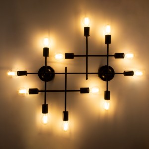 PIPING  Vintage Επιτοίχιο Φωτιστικό Πολύφωτο 12 x E27 IP20 Μαύρο Μέταλλο - Μ78.5 x Π9.5 x Υ64cm
