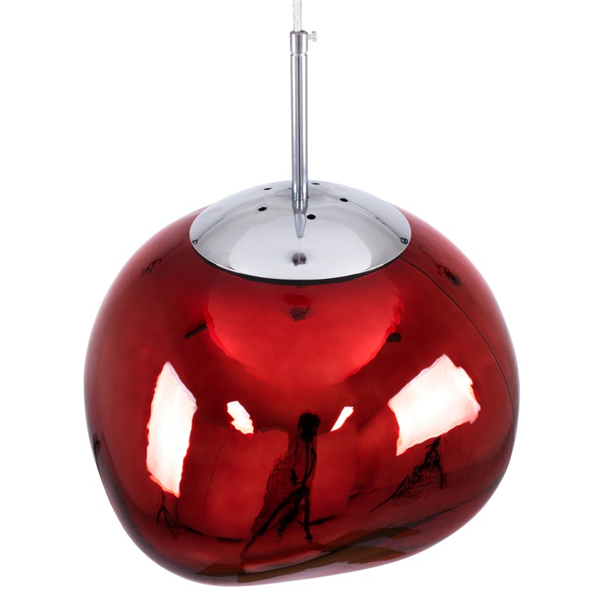 DIXAR  Μοντέρνο Κρεμαστό Φωτιστικό Ανάρτηση Μονόφωτο 1 x E27 IP20 Κόκκινο Γυαλί με Ασημί Μέταλλο - Μ36 x Π36 x Υ45cm