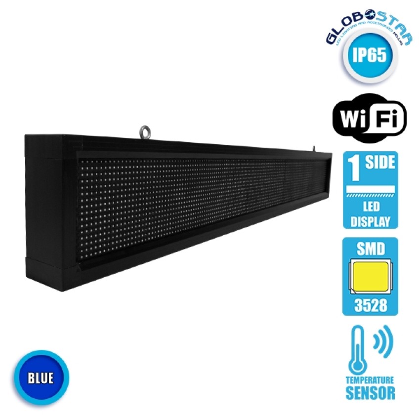 Κυλιόμενη Ψηφιακή Επιγραφή P10 LED SMD AC 220-240V με Wi-Fi - Αδιάβροχή IP54 - Μονής Όψης - Μ168 x Π9 x Υ24cm Μπλε