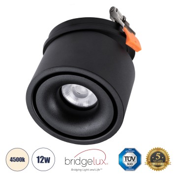 OMEGA-R  Χωνευτό LED Spot Downlight TrimLess Φ10cm 12W 1560lm 36° AC 220-240V IP20 Φ10 x Υ8.2cm - Στρόγγυλο - Μαύρο - Φυσικό Λευκό 4500K - Bridgelux COB