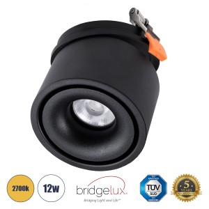 OMEGA-R  Χωνευτό LED Spot Downlight TrimLess Φ10cm 12W 1500lm 36° AC 220-240V IP20 Φ10 x Υ8.2cm - Στρόγγυλο - Μαύρο - Θερμό Λευκό 2700K - Bridgelux COB