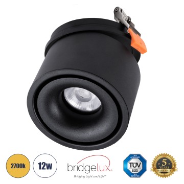 OMEGA-R  Χωνευτό LED Spot Downlight TrimLess Φ10cm 12W 1500lm 36° AC 220-240V IP20 Φ10 x Υ8.2cm - Στρόγγυλο - Μαύρο - Θερμό Λευκό 2700K - Bridgelux COB