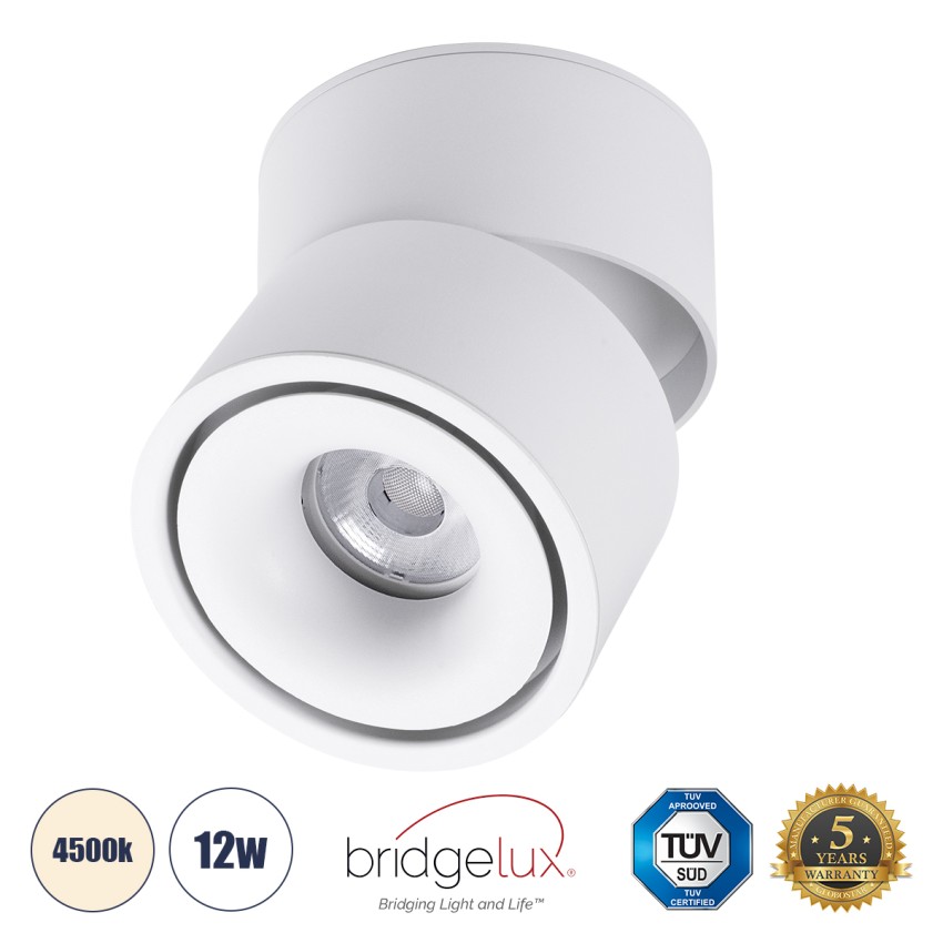 OMEGA-S  Επιφανειακό LED Spot Downlight Φ10cm 12W 1560lm 36° AC 220-240V IP20 Φ10 x Υ10.5cm - Στρόγγυλο - Λευκό - Φυσικό Λευκό 4500K - Bridgelux COB
