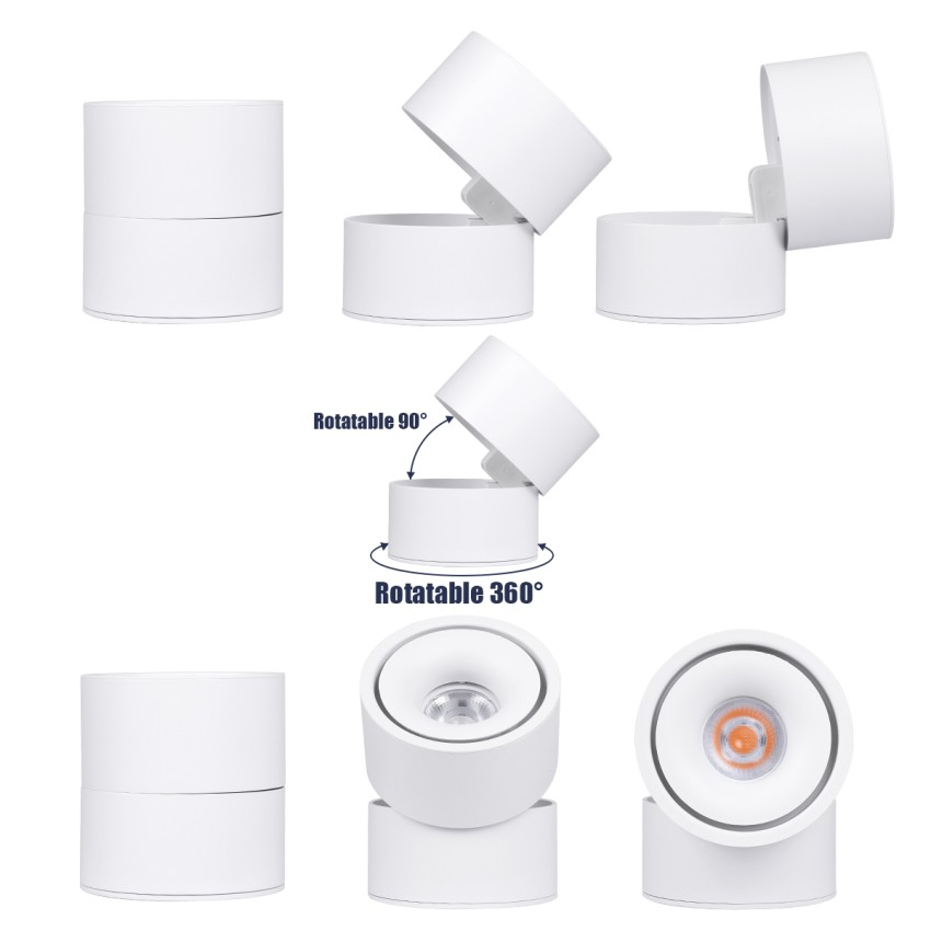 OMEGA-S  Επιφανειακό LED Spot Downlight Φ10cm 12W 1500lm 36° AC 220-240V IP20 Φ10 x Υ10.5cm - Στρόγγυλο - Λευκό - Θερμό Λευκό 2700K - Bridgelux COB