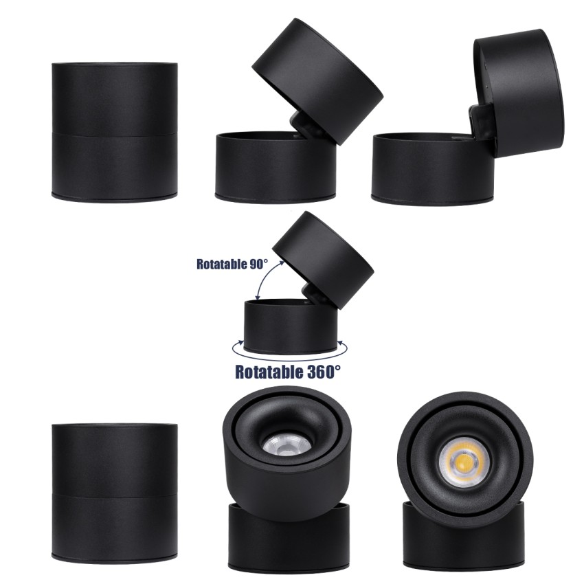 OMEGA-S  Επιφανειακό LED Spot Downlight Φ10cm 12W 1560lm 36° AC 220-240V IP20 Φ10 x Υ10.5cm - Στρόγγυλο - Μαύρο - Φυσικό Λευκό 4500K - Bridgelux COB