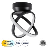 GLOBOSTAR® AMELIA  Μοντέρνο Φωτιστικό Οροφής LED 20W 2400lm 300° AC 220-240V IP20 Ρυθμιζόμενο Λευκό CCT με On/Off 2700K/4500K/6000K - Lumileds SMD Chip - Μαύρο Ματ - Μ24.5 x Π16 x Υ25cm