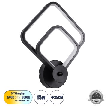 ANNA  Φωτιστικό Τοίχου - Απλίκα Design LED CCT 15W 1800lm 300° AC 220-240V - Εναλλαγή Φωτισμού μέσω Διακόπτη On/Off All In One Ψυχρό 6000k+Φυσικό 4500k+Θερμό 2700k Μ25 x Π8 x Υ30cm - Μαύρο