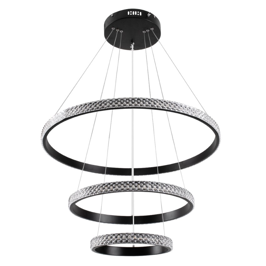 GLOBOSTAR® DIAMOND TRIO  Μοντέρνο Κρεμαστό Φωτιστικό Οροφής LED 100W 12123lm 360° AC 220-240V IP20 Ρυθμιζόμενο Λευκό CCT με Χειριστήριο από 2700K έως 6000K Dimmable - Lumileds SMD Chip - Μαυρό Ματ - Μ60 x Π60 x Υ60cm
