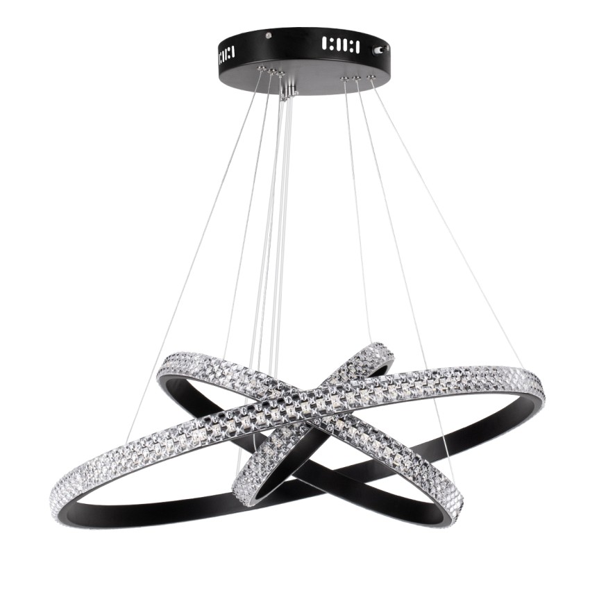 GLOBOSTAR® DIAMOND TRIO  Μοντέρνο Κρεμαστό Φωτιστικό Οροφής LED 100W 12123lm 360° AC 220-240V IP20 Ρυθμιζόμενο Λευκό CCT με Χειριστήριο από 2700K έως 6000K Dimmable - Lumileds SMD Chip - Μαυρό Ματ - Μ60 x Π60 x Υ60cm