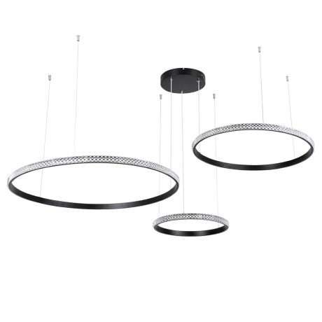GLOBOSTAR® DIAMOND TRIO  Μοντέρνο Κρεμαστό Φωτιστικό Οροφής LED 120W 14723lm 360° AC 220-240V IP20 Ρυθμιζόμενο Λευκό CCT με Χειριστήριο από 2700K έως 6000K Dimmable - Lumileds SMD Chip - Μαυρό Ματ - Μ150 x Π150 x Υ60cm