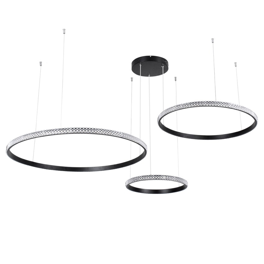 GLOBOSTAR® DIAMOND TRIO  Μοντέρνο Κρεμαστό Φωτιστικό Οροφής LED 120W 14723lm 360° AC 220-240V IP20 Ρυθμιζόμενο Λευκό CCT με Χειριστήριο από 2700K έως 6000K Dimmable - Lumileds SMD Chip - Μαυρό Ματ - Μ150 x Π150 x Υ60cm