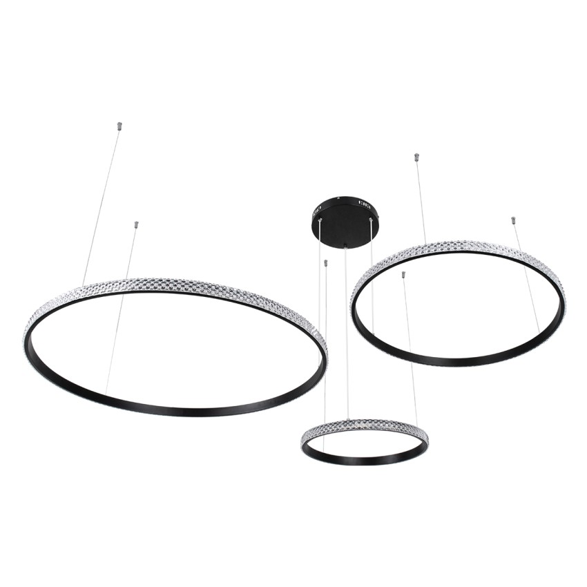 GLOBOSTAR® DIAMOND TRIO  Μοντέρνο Κρεμαστό Φωτιστικό Οροφής LED 120W 14723lm 360° AC 220-240V IP20 Ρυθμιζόμενο Λευκό CCT με Χειριστήριο από 2700K έως 6000K Dimmable - Lumileds SMD Chip - Μαυρό Ματ - Μ150 x Π150 x Υ60cm