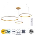 GLOBOSTAR® DIAMOND TRIO  Μοντέρνο Κρεμαστό Φωτιστικό Οροφής LED 120W 14723lm 360° AC 220-240V IP20 Ρυθμιζόμενο Λευκό CCT με Χειριστήριο από 2700K έως 6000K Dimmable - Lumileds SMD Chip - Χρυσό Βούρτσας - Μ150 x Π150 x Υ60cm