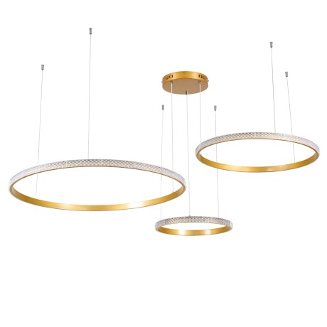GLOBOSTAR® DIAMOND TRIO  Μοντέρνο Κρεμαστό Φωτιστικό Οροφής LED 120W 14723lm 360° AC 220-240V IP20 Ρυθμιζόμενο Λευκό CCT με Χειριστήριο από 2700K έως 6000K Dimmable - Lumileds SMD Chip - Χρυσό Βούρτσας - Μ150 x Π150 x Υ60cm