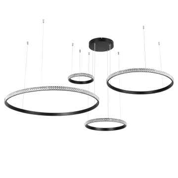 DIAMOND TETRA  Κρεμαστό Φωτιστικό Δαχτυλίδι-Κύκλος LED CCT 150W 18379lm 360° AC 220-240V - Εναλλαγή Φωτισμού μέσω Τηλεχειριστηρίου All In One Ψυχρό 6000k+Φυσικό 4500k+Θερμό 2700k Dimmable Φ25+40+60+80cm - Μαύρο