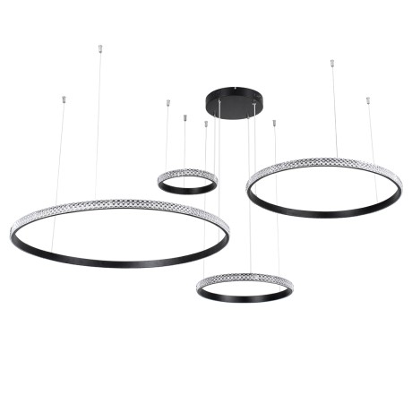DIAMOND TETRA  Κρεμαστό Φωτιστικό Δαχτυλίδι-Κύκλος LED CCT 150W 18379lm 360° AC 220-240V - Εναλλαγή Φωτισμού μέσω Τηλεχειριστηρίου All In One Ψυχρό 6000k+Φυσικό 4500k+Θερμό 2700k Dimmable Φ25+40+60+80cm - Μαύρο