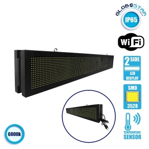 GLOBOSTAR® DISPLAY  Κυλιόμενη Ψηφιακή Επιγραφή P10 Διπλής Όψης LED AC 220-240V Αδιάβροχο IP65 Ψυχρό Λευκό 6000K - WiFi Control μέσω FK APP - Αισθητήρας Θερμοκρασίας & Υγρασίας - Μ168 x Π12 x Υ24cm