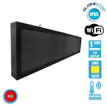 GLOBOSTAR® DISPLAY  Κυλιόμενη Ψηφιακή Επιγραφή 160x32cm P10 Μονής Όψης LED AC 220-240V Αδιάβροχο IP65 Κόκκινο - WiFi Control μέσω FK APP - Αισθητήρας Θερμοκρασίας & Υγρασίας - Μ168 x Π9 x Υ40cm