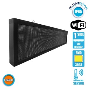GLOBOSTAR® DISPLAY  Κυλιόμενη Ψηφιακή Επιγραφή 160x32cm P10 Μονής Όψης LED AC 220-240V Αδιάβροχο IP65 Πορτοκαλί - WiFi Control μέσω FK APP - Αισθητήρας Θερμοκρασίας & Υγρασίας - Μ168 x Π9 x Υ40cm