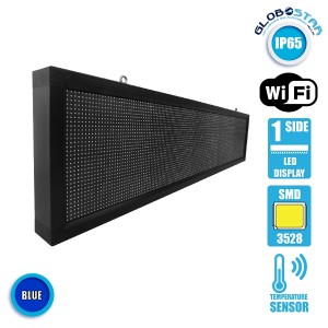 GLOBOSTAR® DISPLAY  Κυλιόμενη Ψηφιακή Επιγραφή 160x32cm P10 Μονής Όψης LED AC 220-240V Αδιάβροχο IP65 Μπλε - WiFi Control μέσω FK APP - Αισθητήρας Θερμοκρασίας & Υγρασίας - Μ168 x Π9 x Υ40cm