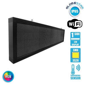 GLOBOSTAR® DISPLAY  Κυλιόμενη Ψηφιακή Επιγραφή 160x32cm P10 Μονής Όψης LED AC 220-240V Αδιάβροχο IP65 RGB - WiFi Control μέσω FK APP - Αισθητήρας Θερμοκρασίας & Υγρασίας - Μ168 x Π9 x Υ40cm