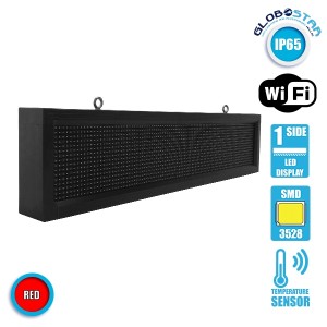 GLOBOSTAR® DISPLAY  Κυλιόμενη Ψηφιακή Επιγραφή Μονής Όψης 96x16cm P10 96x16 Pixel LED 75W AC 220-240V Αδιάβροχο IP65 Κόκκινο - WiFi Control μέσω FK APP - Αισθητήρας Θερμοκρασίας & Υγρασίας - Μ104 x Π9 x Υ24cm