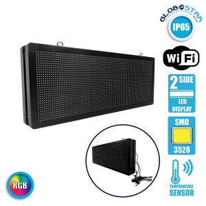 GLOBOSTAR® DISPLAY  Κυλιόμενη Ψηφιακή Επιγραφή Διπλής Όψης 96x32cm P10 96x32 Pixel LED 360W AC 220-240V Αδιάβροχο IP65 Πολύχρωμο RGB - WiFi Control μέσω FK APP - Αισθητήρας Θερμοκρασίας & Υγρασίας - Μ104 x Π12 x Υ40cm