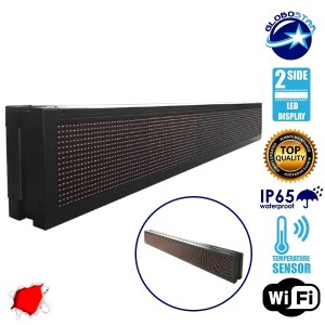 GLOBOSTAR® DISPLAY  Κυλιόμενη Ψηφιακή Επιγραφή Διπλής Όψης 160x16cm P10 160x16 Pixel LED 250W AC 220-240V Αδιάβροχο IP65 Κόκκινο - WiFi Control μέσω FK APP - Αισθητήρας Θερμοκρασίας & Υγρασίας - Μ168 x Π12 x Υ24cm