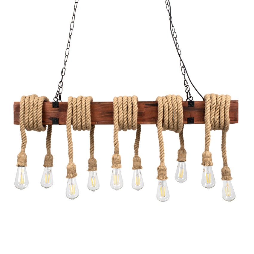 GLOBOSTAR® VIKING  Vintage Κρεμαστό Φωτιστικό Οροφής με Ντουί 10 x E27 AC 220-240V IP20 - Καφε & Μπεζ - Μ108 x Π11 x Υ220cm