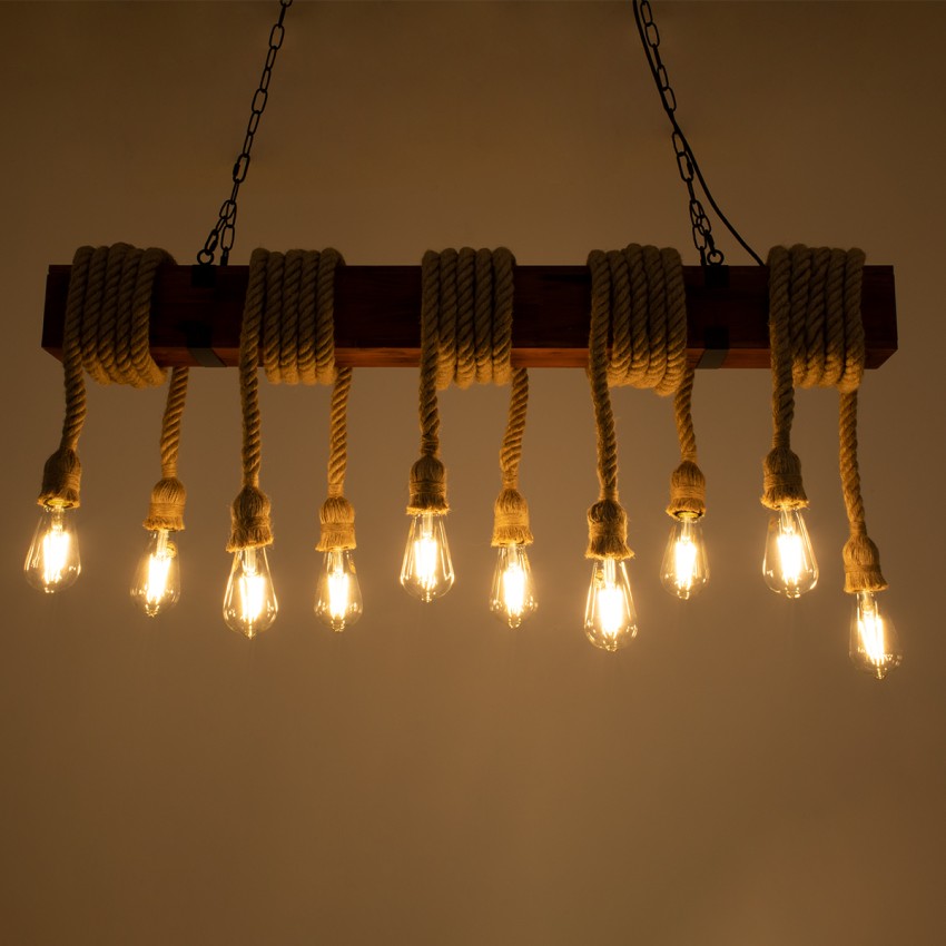 GLOBOSTAR® VIKING  Vintage Κρεμαστό Φωτιστικό Οροφής με Ντουί 10 x E27 AC 220-240V IP20 - Καφε & Μπεζ - Μ108 x Π11 x Υ220cm