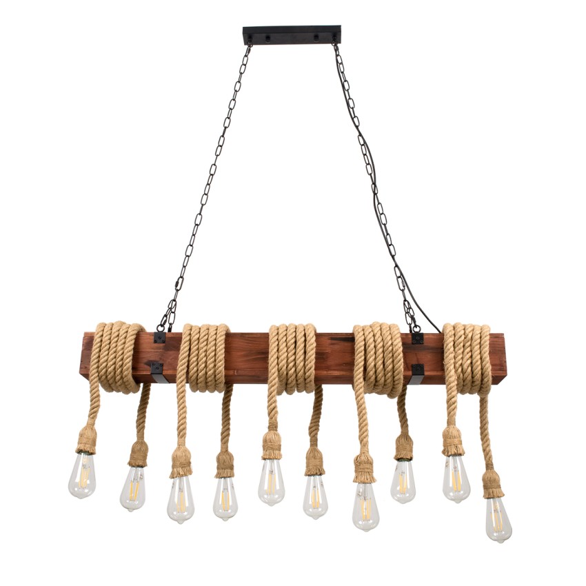 GLOBOSTAR® VIKING  Vintage Κρεμαστό Φωτιστικό Οροφής με Ντουί 10 x E27 AC 220-240V IP20 - Καφε & Μπεζ - Μ108 x Π11 x Υ220cm