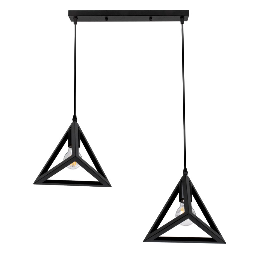 TRIANGLE  Μοντέρνο Κρεμαστό Φωτιστικό Ράγα Δίφωτο 2 x E27 IP20 Μαύρο Μέταλλο - Μ60 x Π22 x Y130cm