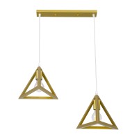 TRIANGLE  Μοντέρνο Κρεμαστό Φωτιστικό Ράγα Δίφωτο 2 x E27 IP20 Χρυσό Μέταλλο - Μ60 x Π22 x Y130cm