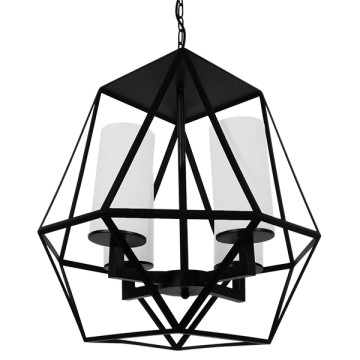 DASTAR  Vintage Κρεμαστό Φωτιστικό Πλέγμα Πολύφωτο 4 x E27 IP20 Μαύρο Μέταλλο με Λευκό Γυαλί - Μ52 x Π52 x Υ53cm