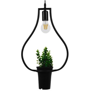 FLOWERPOT  Μοντέρνο Κρεμαστό Φωτιστικό Ανάρτηση Μονόφωτο 1 x E27 IP20 Μαύρο Μέταλλο με Πράσινο Πλαστικό - Μ27 x Π27 x Υ40cm