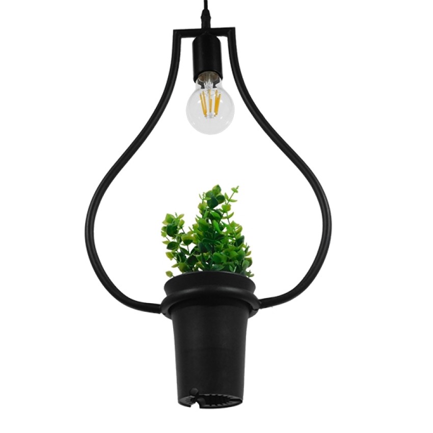 FLOWERPOT  Μοντέρνο Κρεμαστό Φωτιστικό Ανάρτηση Μονόφωτο 1 x E27 IP20 Μαύρο Μέταλλο με Πράσινο Πλαστικό - Μ27 x Π27 x Υ40cm