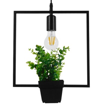FLOWERPOT  Μοντέρνο Κρεμαστό Φωτιστικό Ανάρτηση Μονόφωτο 1 x E27 IP20 Μαύρο Μέταλλο με Πράσινο Πλαστικό - Μ30 x Π30 x Υ30cm
