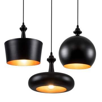 ROCKFORD  Μοντέρνο Κρεμαστό Φωτιστικό Καμπάνα Τρίφωτο 3 x E27 IP20 Μαύρο & Χρυσό Μέταλλο - Μ86 x Π86 x Υ30cm