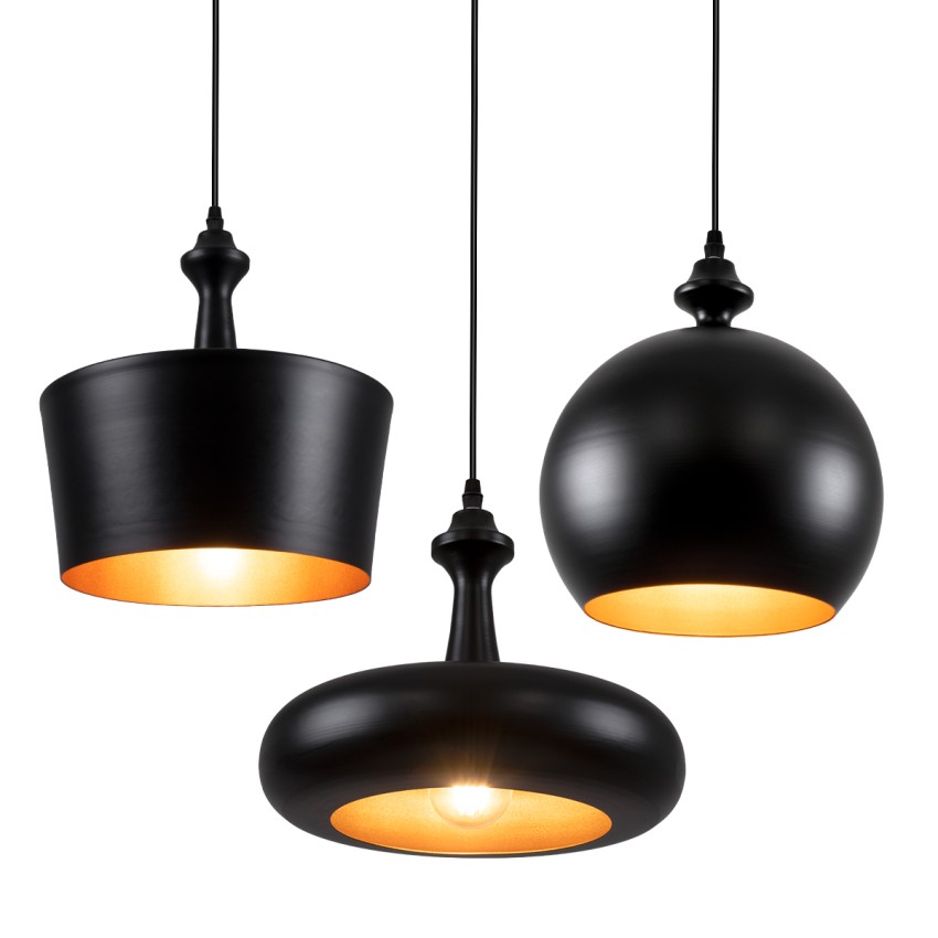 ROCKFORD  Μοντέρνο Κρεμαστό Φωτιστικό Καμπάνα Τρίφωτο 3 x E27 IP20 Μαύρο & Χρυσό Μέταλλο - Μ86 x Π86 x Υ30cm