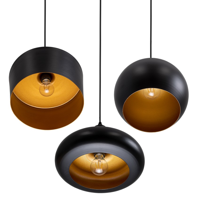 ROCKFORD  Μοντέρνο Κρεμαστό Φωτιστικό Καμπάνα Τρίφωτο 3 x E27 IP20 Μαύρο & Χρυσό Μέταλλο - Μ86 x Π86 x Υ30cm