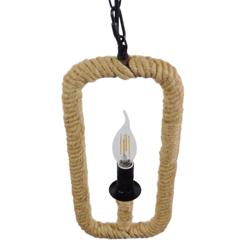 LINDELL  Vintage Κρεμαστό Φωτιστικό Ανάρτηση Μονόφωτο 1 x E14 IP20 Μαύρο Μέταλλο με Μπεζ Σχοινί - Μ18 x Π18 x Υ33cm