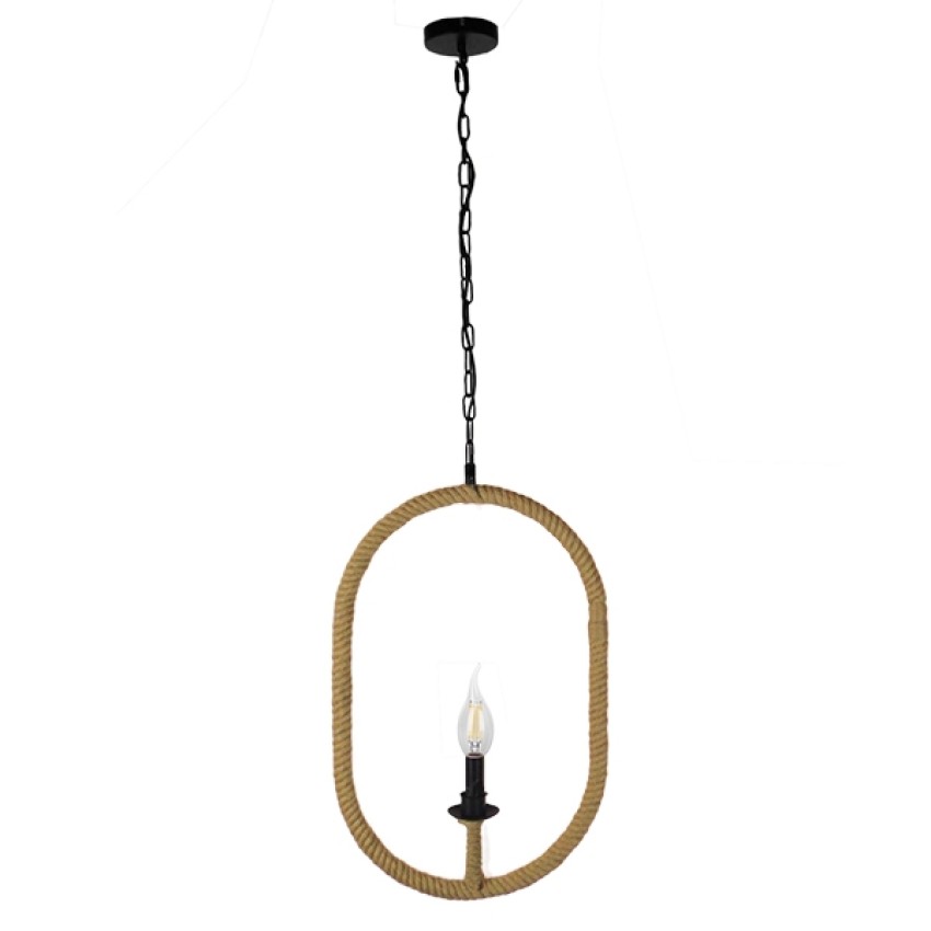 LINDELL  Vintage Κρεμαστό Φωτιστικό Ανάρτηση Μονόφωτο 1 x E27 IP20 Μαύρο Μέταλλο με Μπεζ Σχοινί - Μ35 x Π10 x Υ53cm