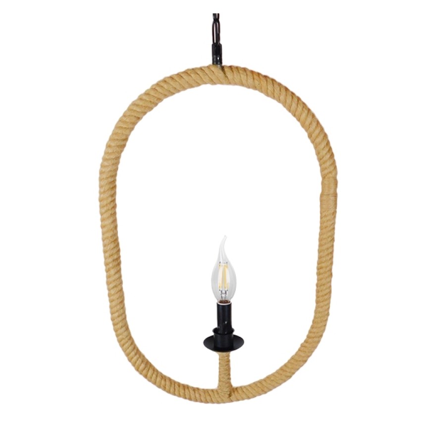 LINDELL  Vintage Κρεμαστό Φωτιστικό Ανάρτηση Μονόφωτο 1 x E27 IP20 Μαύρο Μέταλλο με Μπεζ Σχοινί - Μ35 x Π10 x Υ53cm