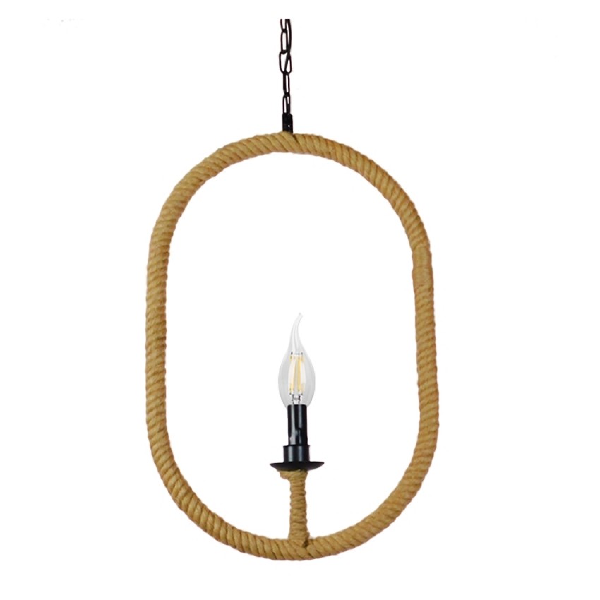 LINDELL  Vintage Κρεμαστό Φωτιστικό Ανάρτηση Μονόφωτο 1 x E27 IP20 Μαύρο Μέταλλο με Μπεζ Σχοινί - Μ35 x Π10 x Υ53cm