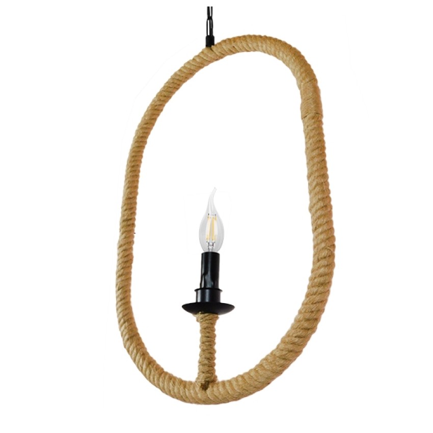 LINDELL  Vintage Κρεμαστό Φωτιστικό Ανάρτηση Μονόφωτο 1 x E27 IP20 Μαύρο Μέταλλο με Μπεζ Σχοινί - Μ35 x Π10 x Υ53cm