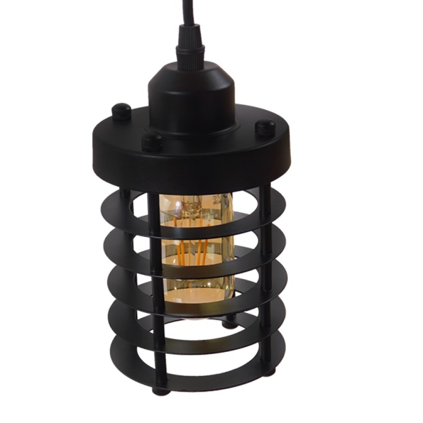 DARSEY  Vintage Κρεμαστό Φωτιστικό Πλέγμα Μονόφωτο 1 x E27 IP20 Μαύρο Μέταλλο - Μ10 x Π10 x Υ25cm