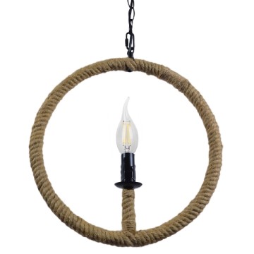 LINDELL  Vintage Κρεμαστό Φωτιστικό Ανάρτηση Μονόφωτο 1 x E27 IP20 Μαύρο Μέταλλο με Μπεζ Σχοινί - Μ33 x Π33 x Υ33cm
