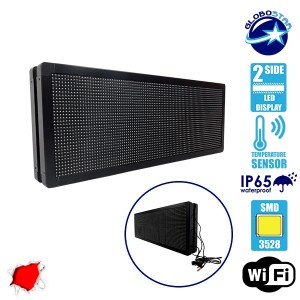GLOBOSTAR® DISPLAY  Κυλιόμενη Ψηφιακή Επιγραφή Διπλής Όψης 96x32cm P10 96x32 Pixel LED 300W AC 220-240V Αδιάβροχο IP65 Κόκκινο - WiFi Control μέσω FK APP - Αισθητήρας Θερμοκρασίας & Υγρασίας - Μ104 x Π12 x Υ40cm