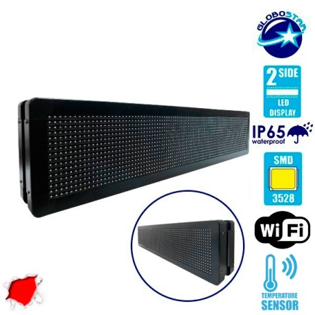 GLOBOSTAR® DISPLAY  Κυλιόμενη Ψηφιακή Επιγραφή P10 Διπλής Όψης LED AC 220-240V Αδιάβροχο IP65 Κόκκινο - WiFi Control μέσω FK APP - Αισθητήρας Θερμοκρασίας & Υγρασίας - Μ104 x Π12 x Υ20cm